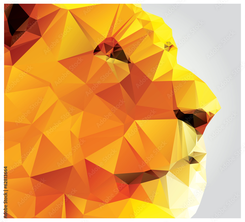 Fototapeta premium Głowa lwa geometrycznego wielokąta, profil, wzór trójkąta