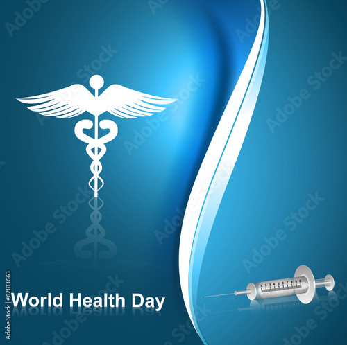 medical symbol caduceus reflection world health day blue colorfu