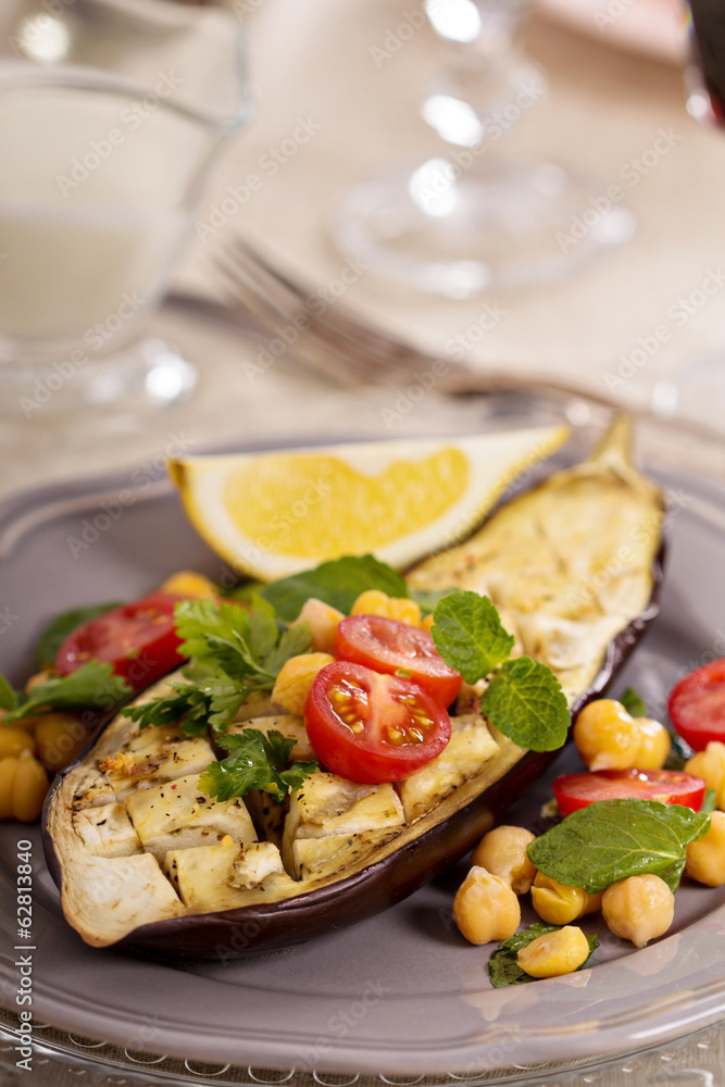 Winter salad with baked eggplant