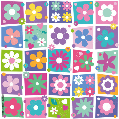 colorful flowers hearts and dots collection pattern