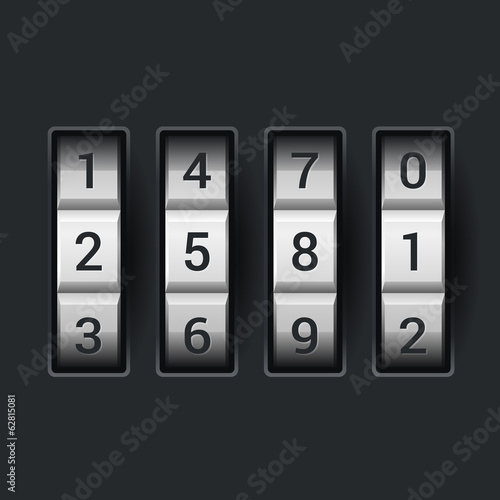 Combination lock number code. on dark background Vector