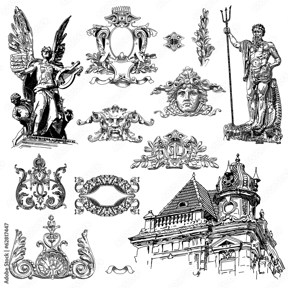 vintage sketch calligraphic drawing of heraldic design element