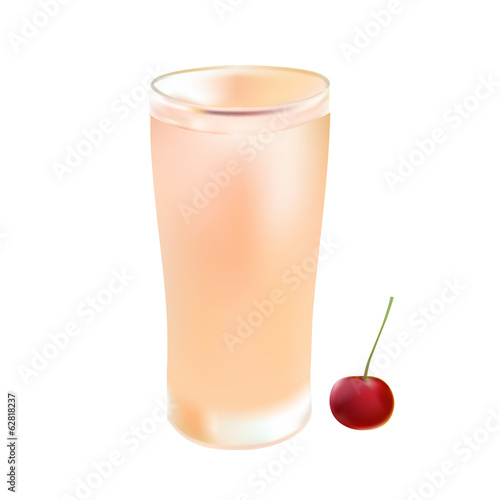 glass of cold juice in hot day and cherry