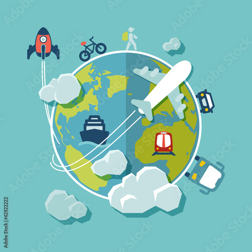 Travel around the world flat design