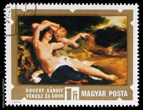 Stamp from Hungary shows Venus and Amor by K. Lotz, circa 1974 photo