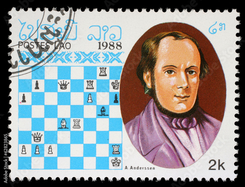 Stamp printed in Laos, shows A. Anderssen, Chess Champion photo