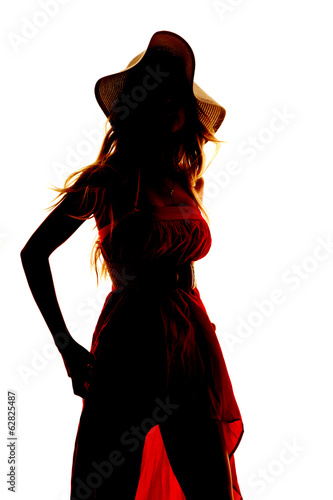silhouette woman dress sun hat close