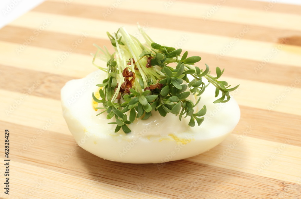 Halves of egg with mayonnaise and fresh cress Halves of egg with mayonnaise and fresh cress
