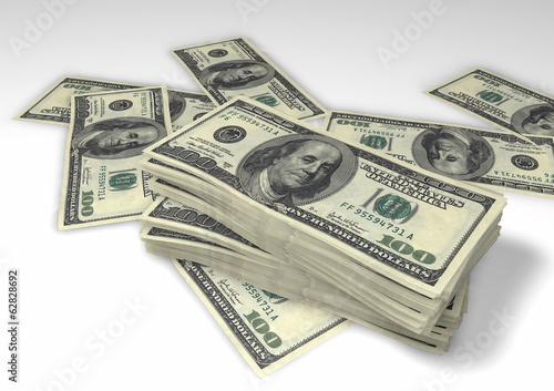 Bundles of Dollars on a white background.