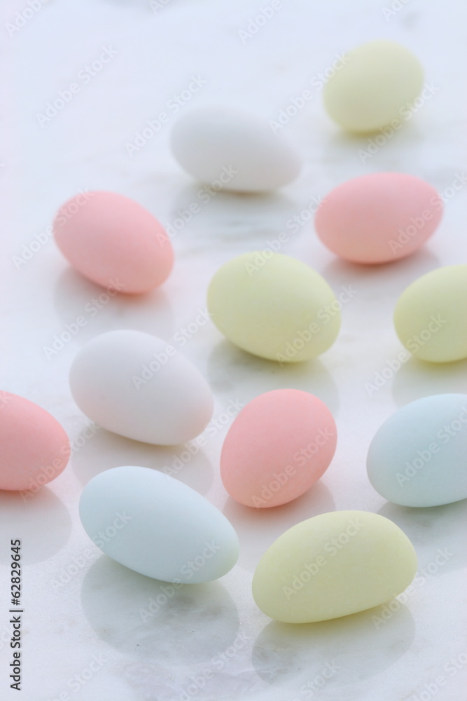 Jordan almonds on carrara marble Jordan almonds on carrara marble