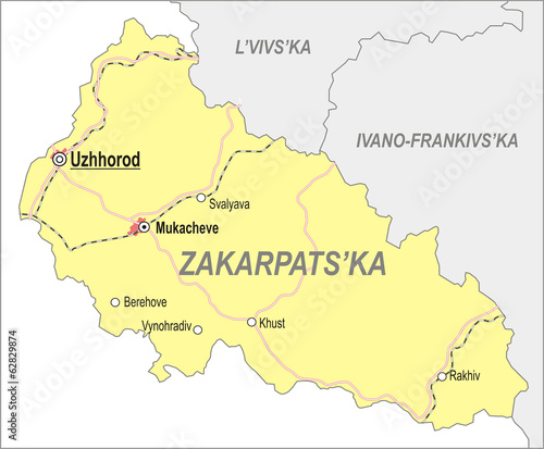 Map of Zakarpattia Oblast (Transcarpatia)