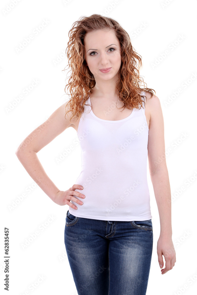 Beautiful young woman isolated on white Beautiful young woman isolated on white