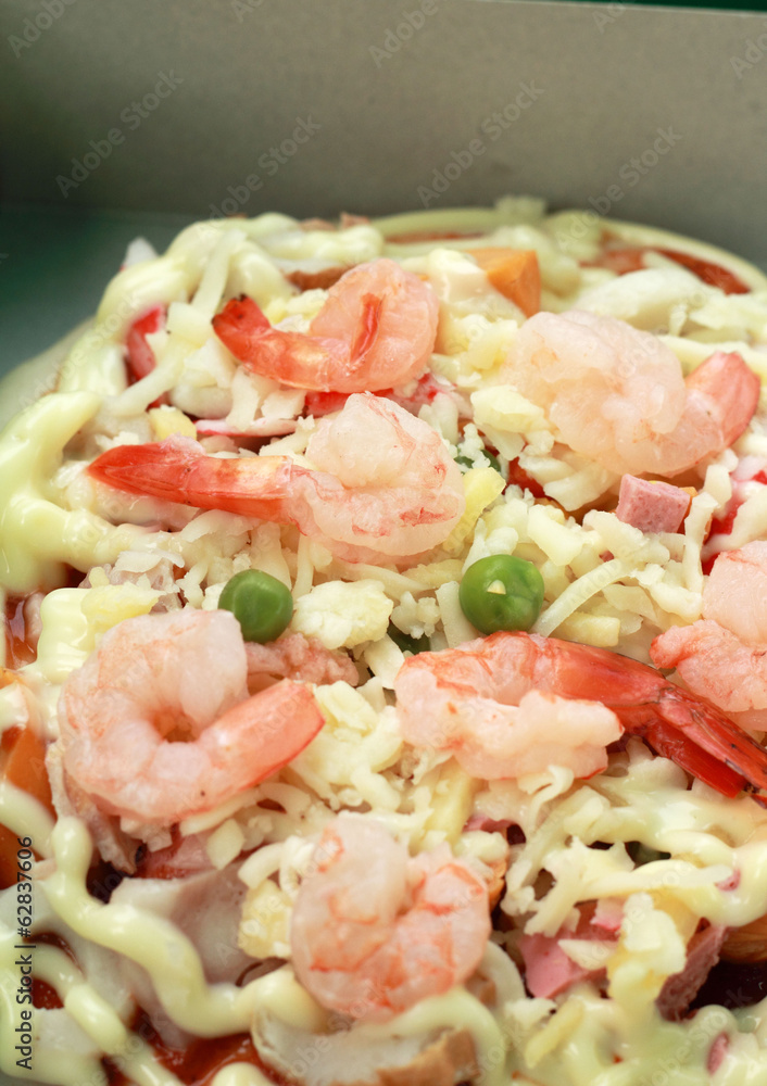 Italian pizza shrimp cheese and pepper Italian pizza shrimp cheese and pepper