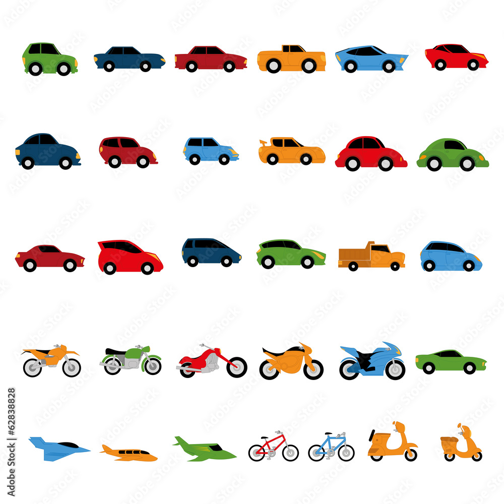 Vector Set Of Different Colorful Vehicles Isolated