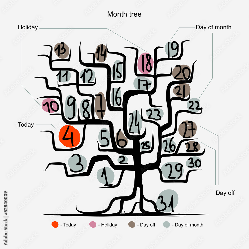 Art tree design, days of month concept Art tree design, days of month concept