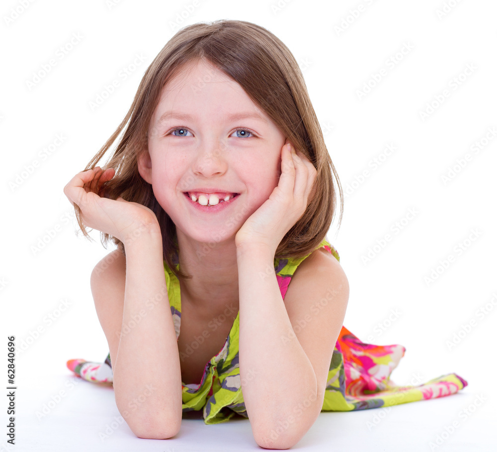 Happy girl daydreaming or fantasizing looking Happy girl daydreaming or fantasizing looking
