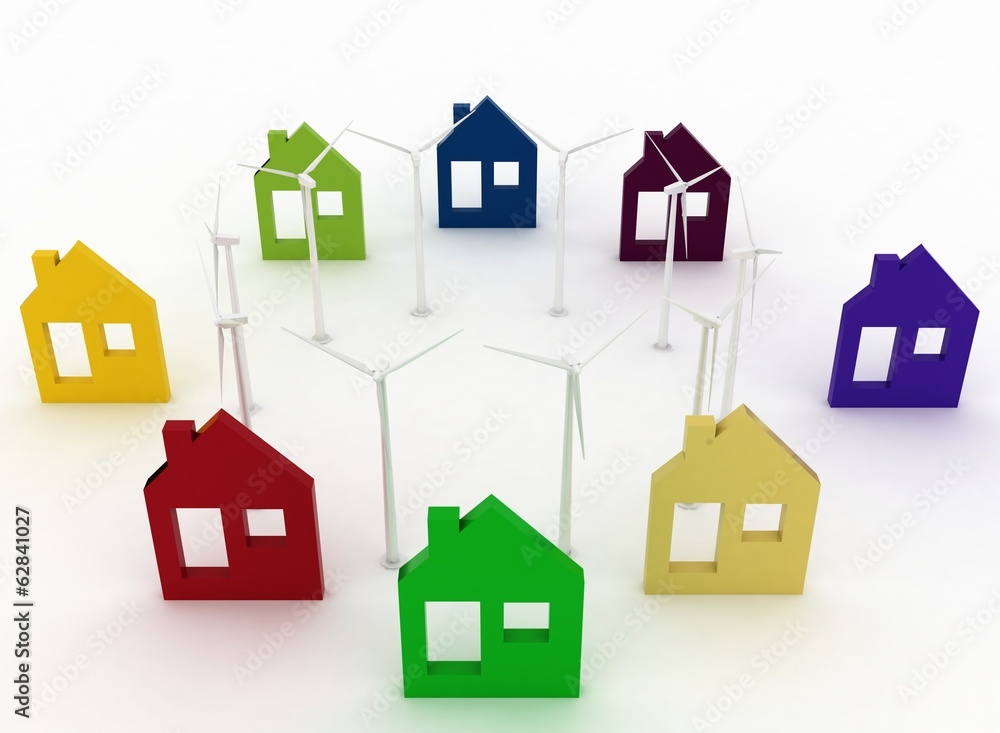 Eco houses with wind turbines, environmentally friendly Eco houses with wind turbines, environmentally friendly
