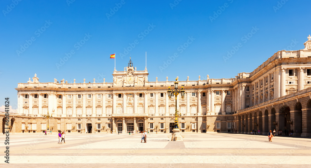 Facade of Royal Palace in sunny day. Madrid