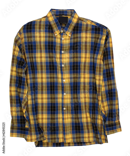 Man's blue yellow cotton plaid shirt