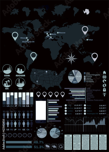 World Map and globe infographics