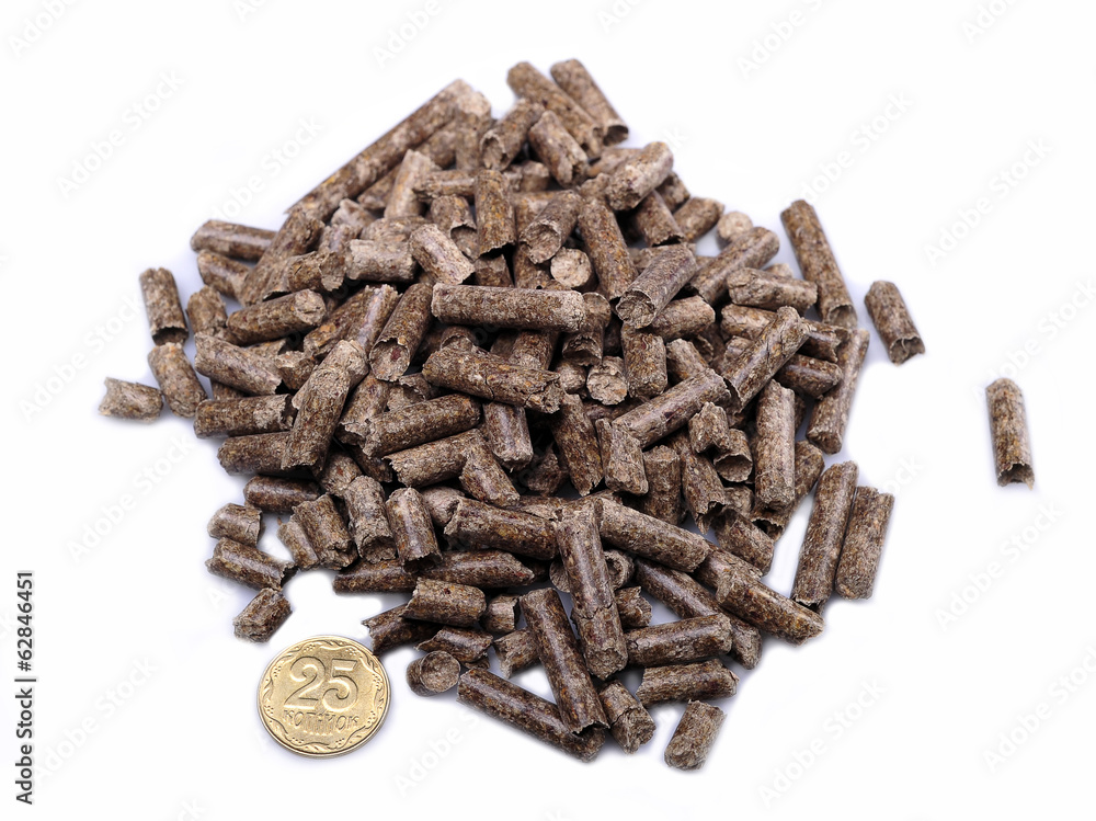 Natural source of energy in the form of wooden briquettes on a w Natural source of energy in the form of wooden briquettes on a w