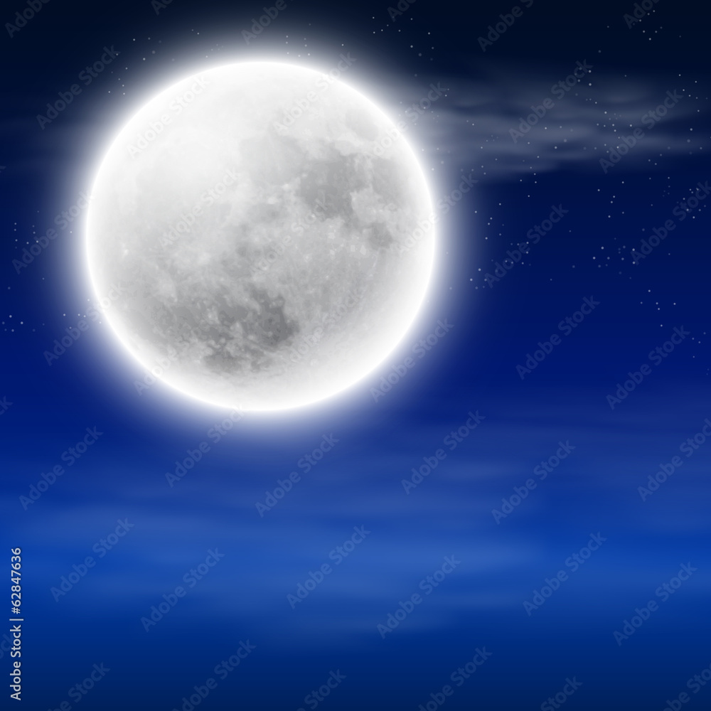 Naklejka premium Full moon in the night sky with clouds