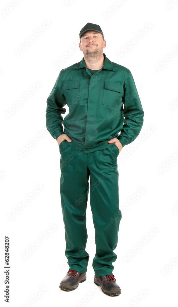 Man in green overalls Man in green overalls