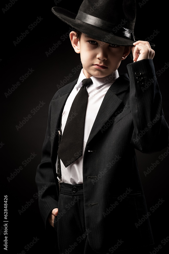 Portrait of a boy in an image of the gangster Portrait of a boy in an image of the gangster