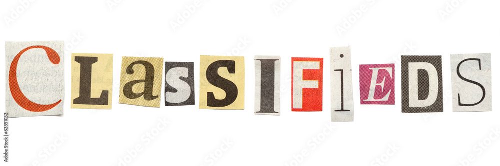 Classifieds, Cutout Newspaper Letters Classifieds, Cutout Newspaper Letters