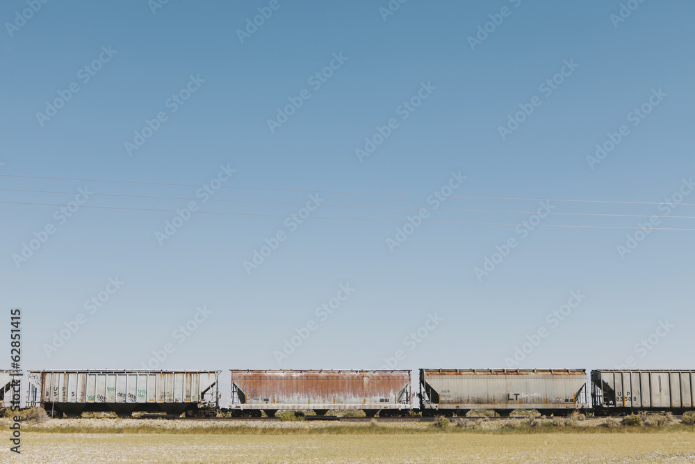 Wagons of a train crossing the Black Rock Desert. Wagons of a train crossing the Black Rock Desert.