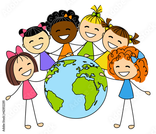 Cute little girls with Earth planet