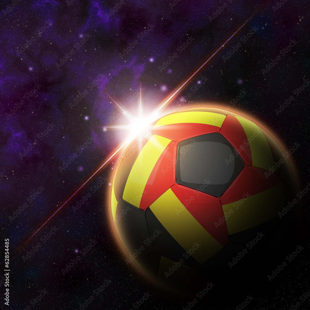 Fototapeta premium Flag on 3d football with rising sun illustration