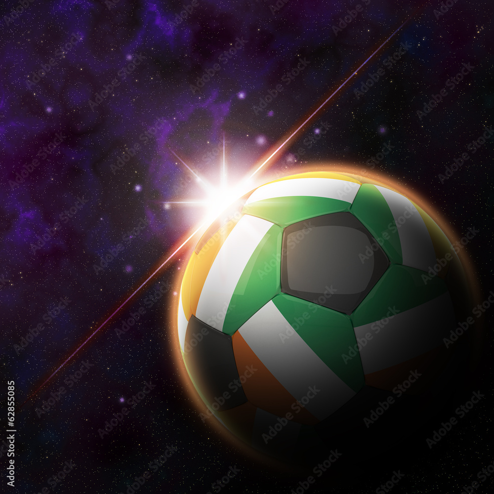 Naklejka premium Flag on 3d football with rising sun illustration