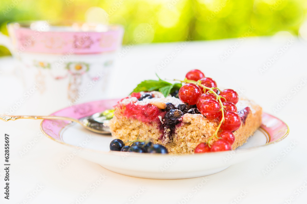 Fresh baked red and black currant berries cake Fresh baked red and black currant berries cake