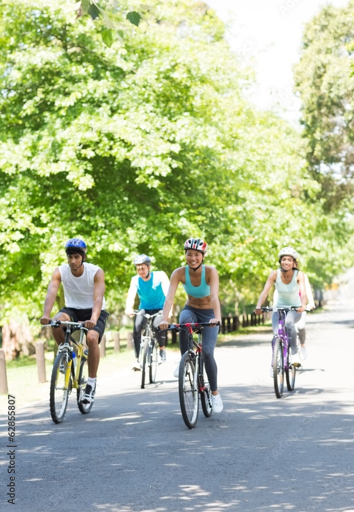 Cyclists riding bicycles