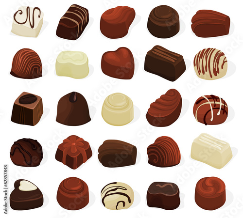 Set of a various chocolate pralines
