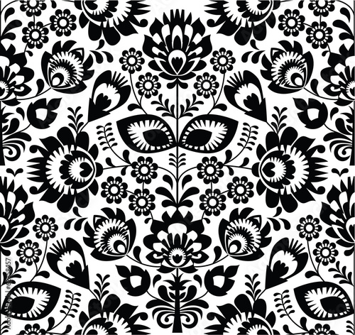 Polish folk seamless pattern in black and white