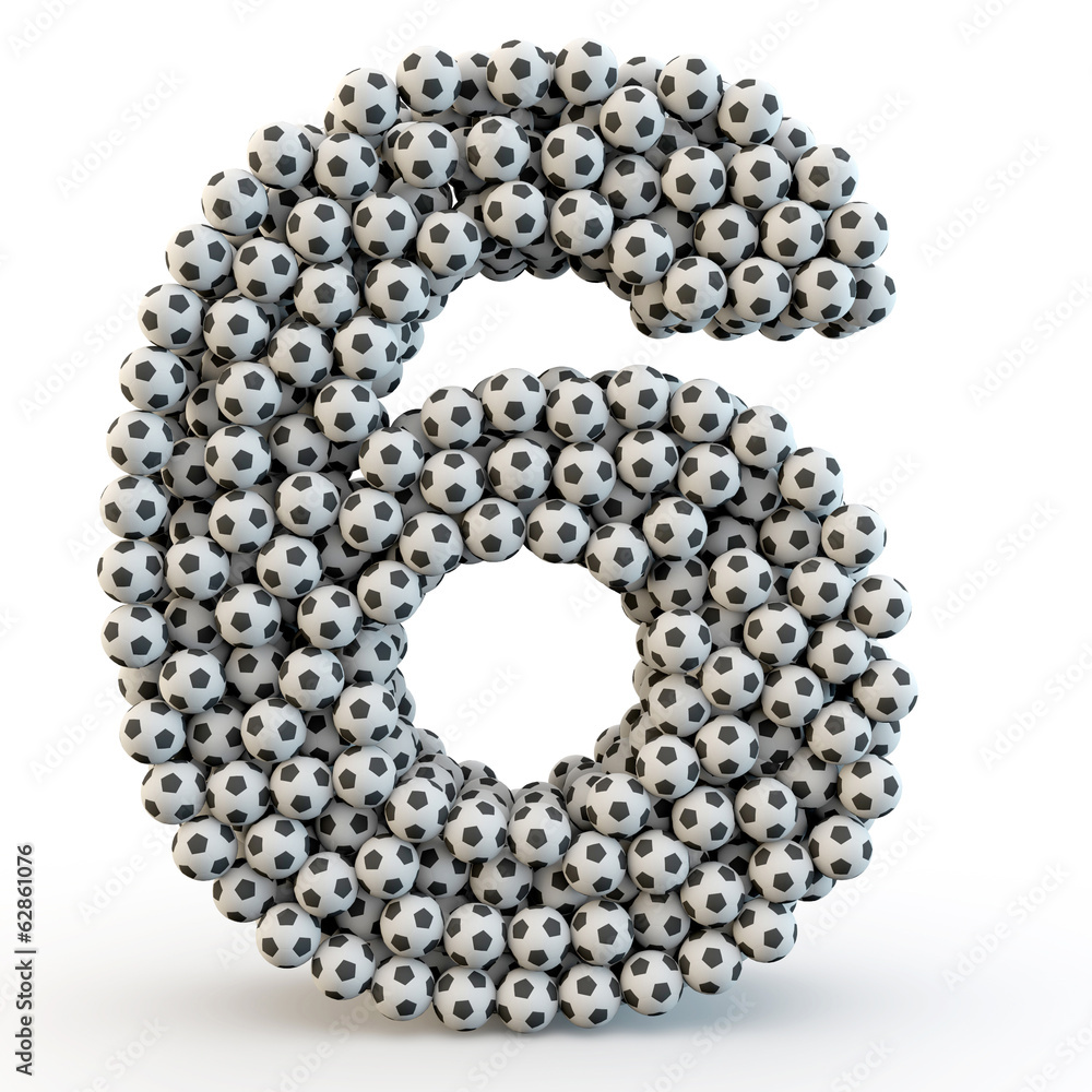 3D number six made from football balls 3D number six made from football balls