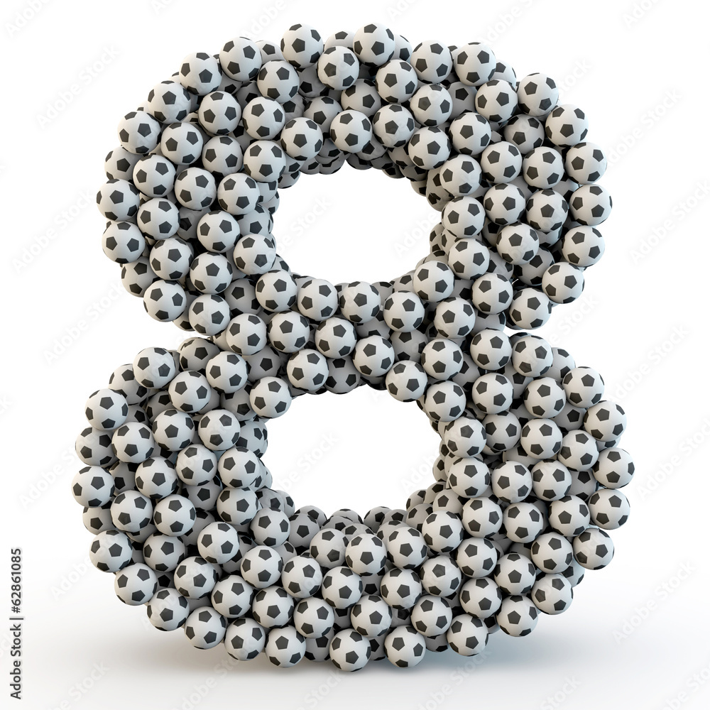 Obraz premium 3D number eight made from football balls