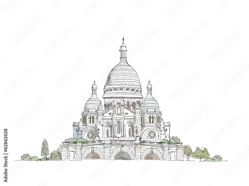 Paris, sketch collection: Notre Dame, Arch and Luevre Paris, sketch collection: Notre Dame, Arch and Luevre