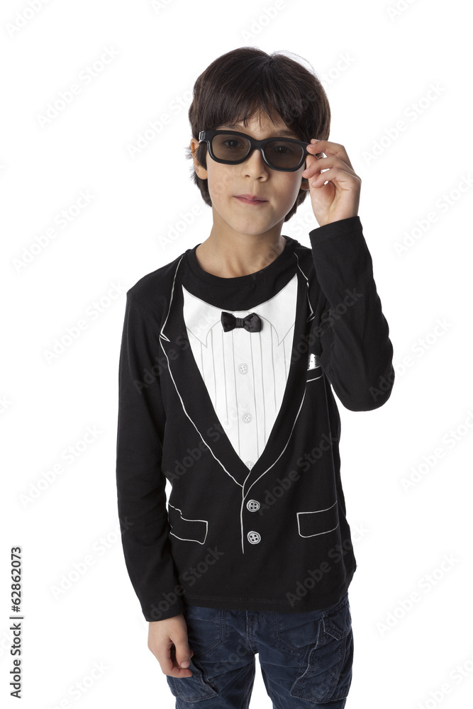 Well dressed eight year old boy with sunglasses Well dressed eight year old boy with sunglasses