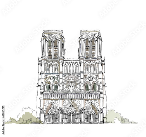 Obraz na plátně Paris, sketch collection: Notre Dame, Arch and Luevre