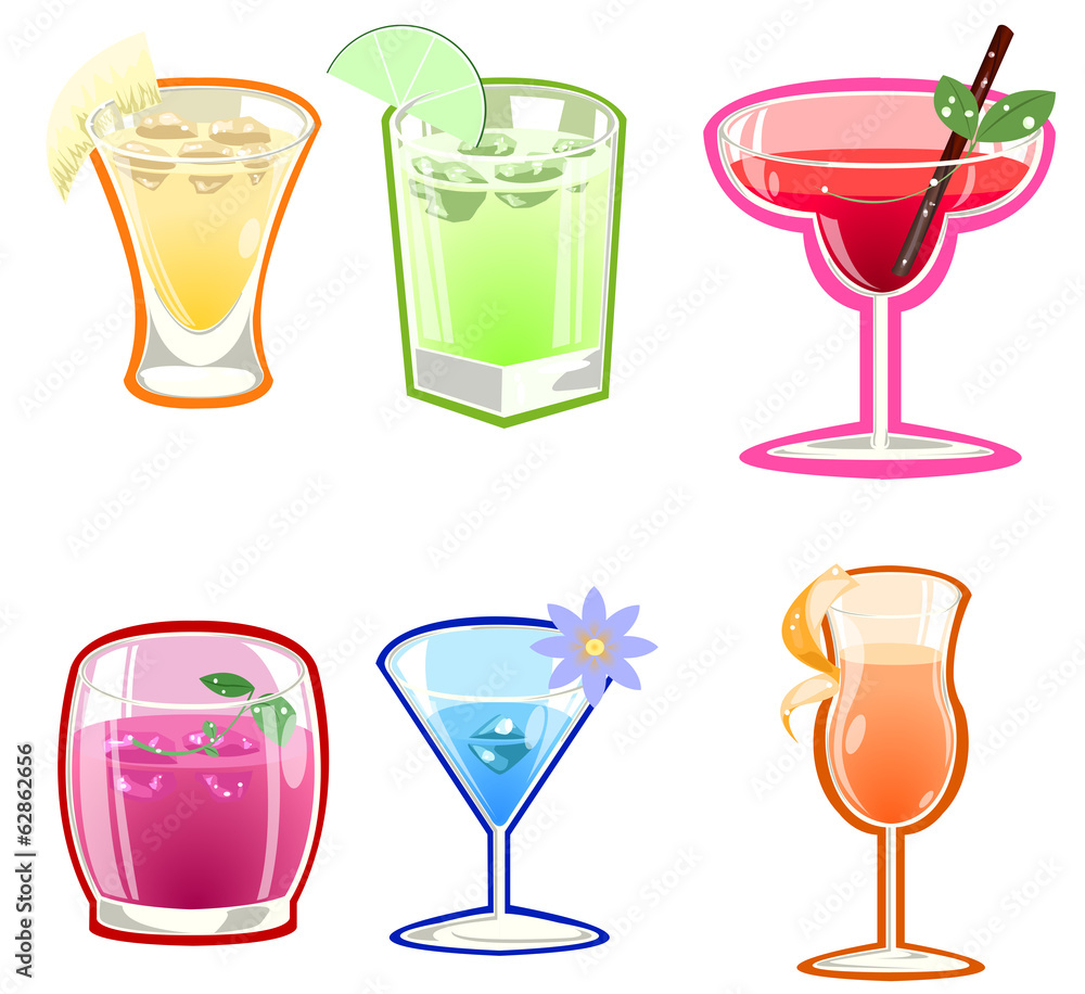 Variety of cocktails illustration on white background Variety of cocktails illustration on white background