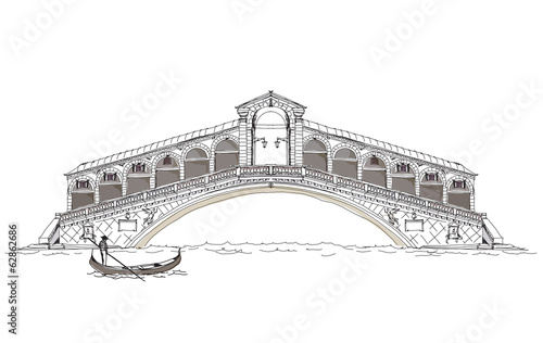 Bilde på lerret Venice, sketch collection of famous buildings