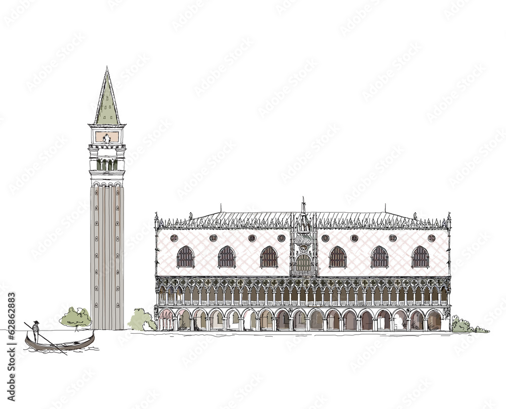 Fototapeta premium Venice, sketch collection of famous buildings
