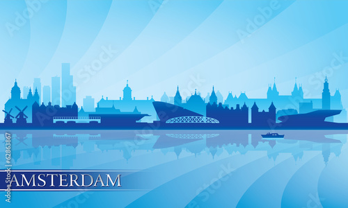 Amsterdam city skyline silhouette background