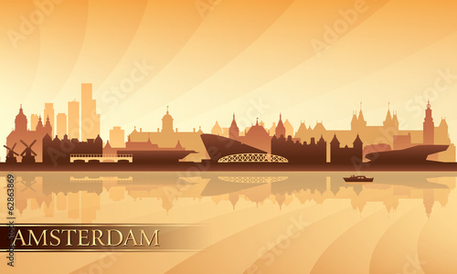 Amsterdam city skyline silhouette background