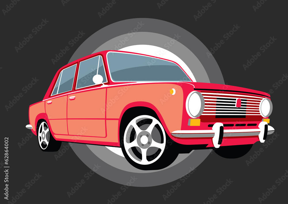 Classic Italy style red soviet USSR car with tuning alloy wheels