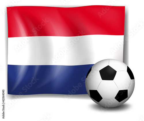 The flag of Netherlands at the back of a soccer ball