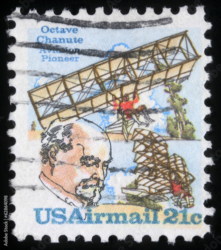 USA Stamp shows Octave Chanute, pioneer of aviation photo